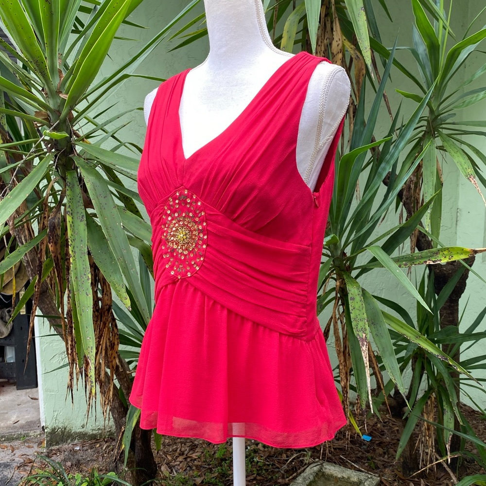 Red and Gold Peplum Top